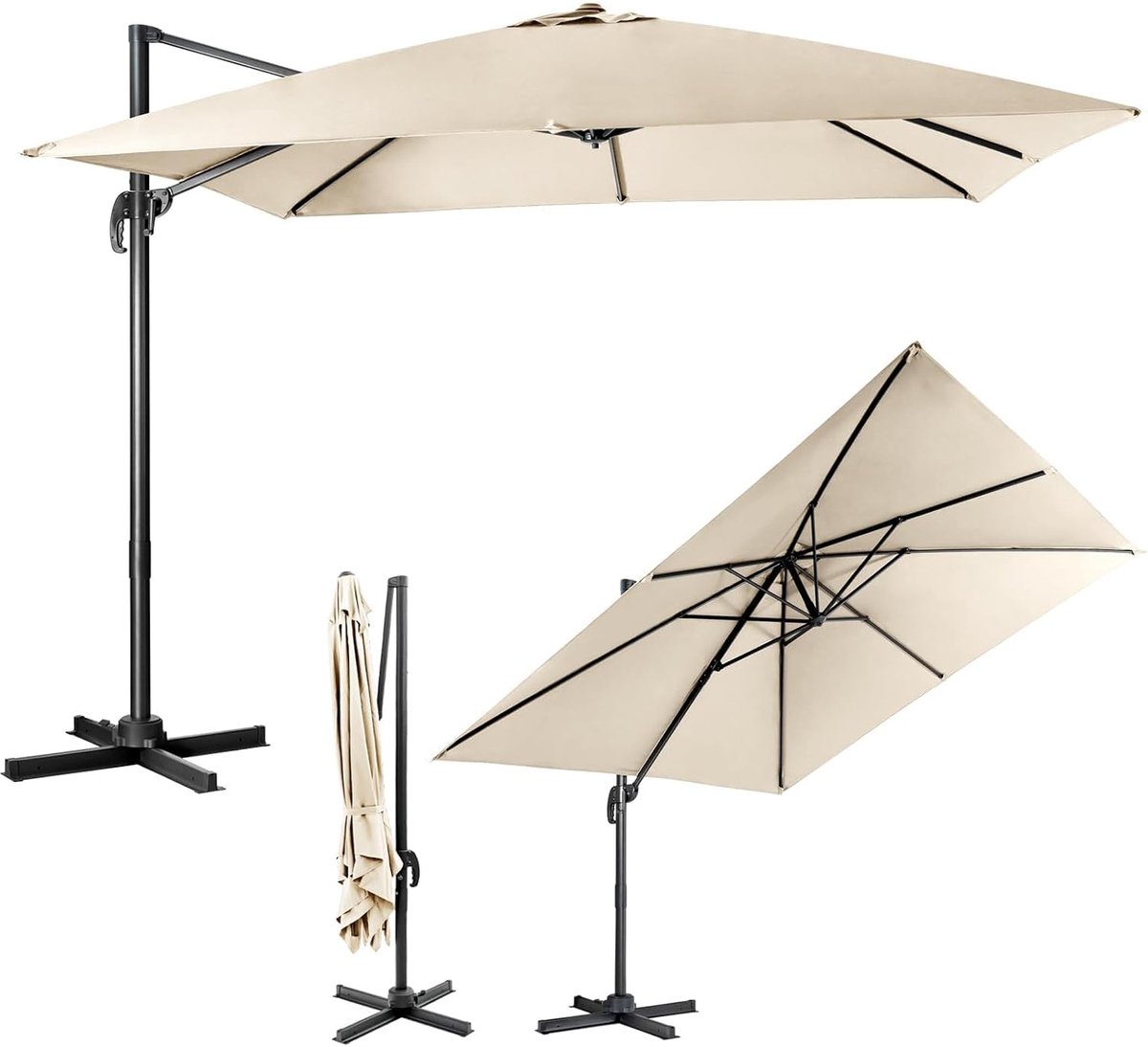 COSTWAY Parasol 300 x 300 cm vierkant, zweefparasol met zwengel, kantelbaar, 360° draaibaar, grote terrasparasol, marktscherm voor tuinen, terrassen (0015706482562)