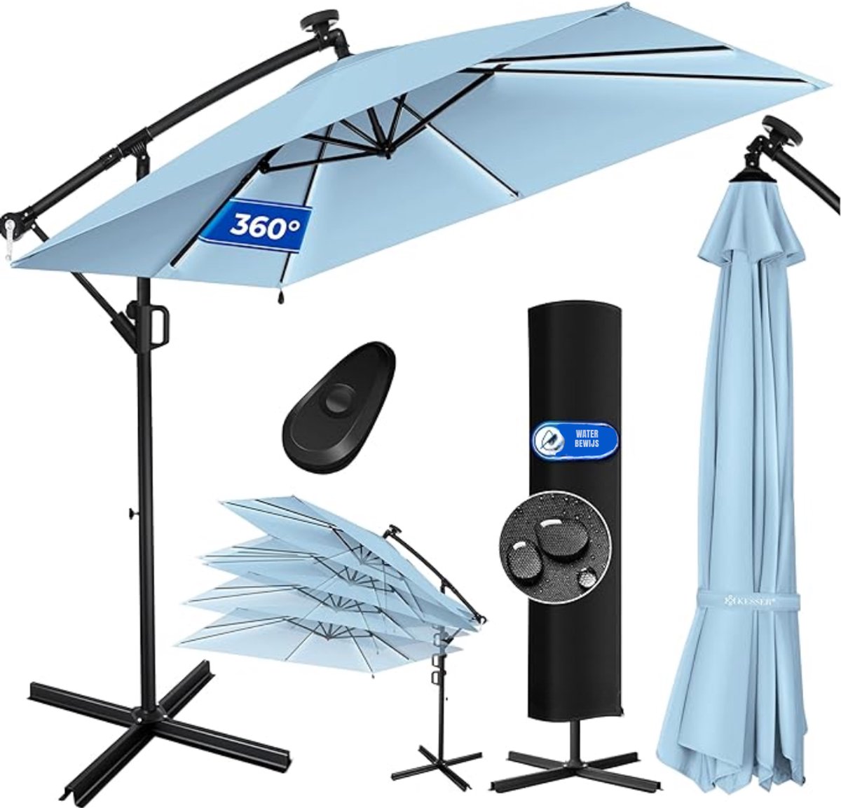 DnA® Zweefparasol Met Voet - Zweefparasol - Zweefparasols - Lichtblauw - 250cm x 250cm x 245cm (6153101086061)