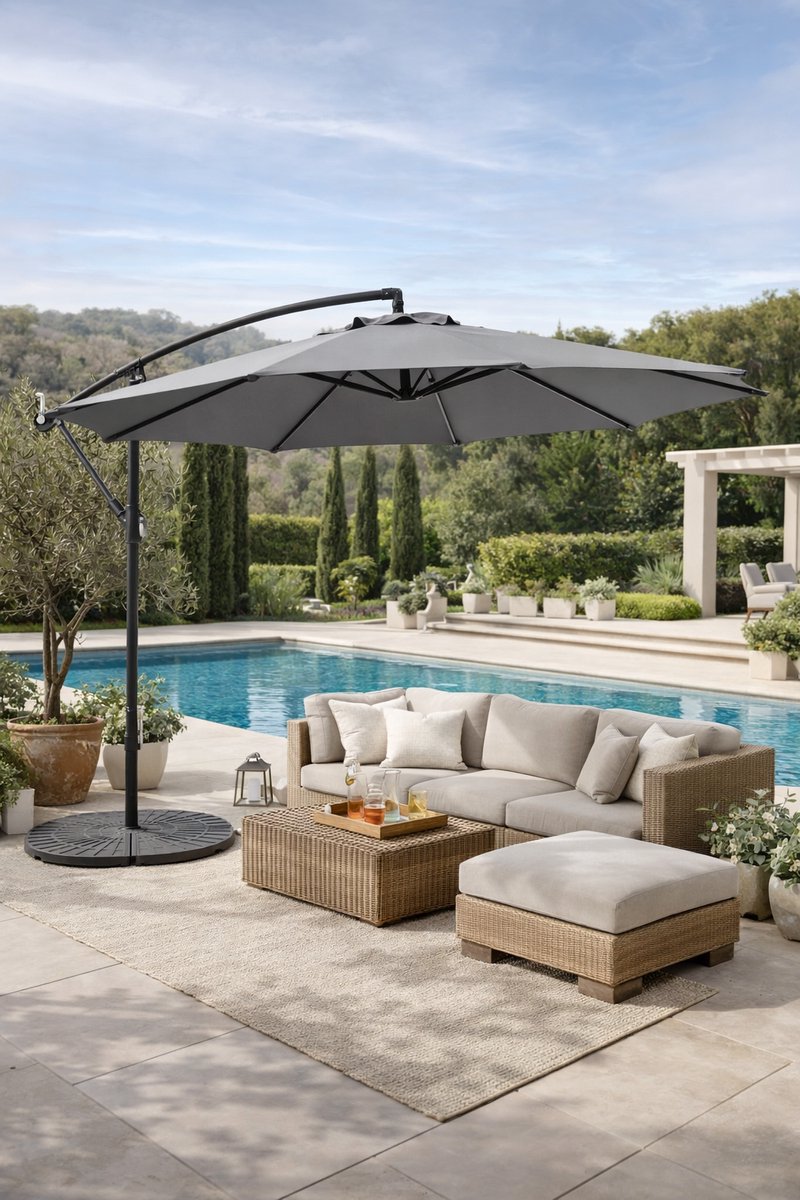 Fameilleur Grote Zweefparasol Antraciet Zweef parasol Grijs 300 cm-voor Tuin, Terras en Balkon - Moderne Tuinparasol Zonder Middenstok - Parasol Buiten 3 Meter met UV 30 Bescherming -Parasol voor Loungeset en Eettafel -Parasol Exclusief Parasolvoet (8721302493094)