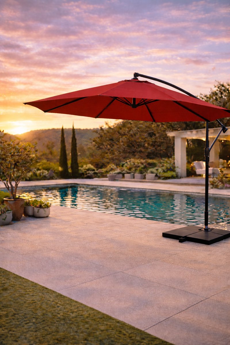 Fameilleur Zweefparasol rood 350 cm - Grote Ronde Zweef parasol Buiten -Tuinparasol 3 Meter - Luxe Parasol voor Tuin, Terras en Balkon - Parasol met UV 80+ Bescherming - Kantelbare Zweefparasol Zonder Middenstok - Schaduwparasol voor Loungeset (8721302493131)