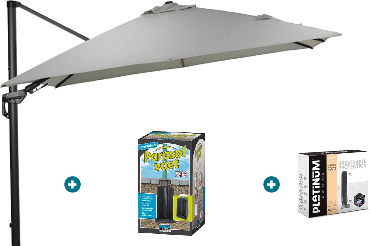 GI Hawaii zweefparasol Deluxe 300 x 300 cm. - Zand - met ingraafvoet en hoes (6097329160175)