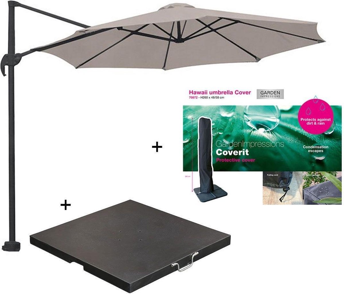 Garden Impressions Hawaii zweefparasol S Ø300 - donker grijs/zand met 60 kg parasolvoet en parasolhoes (7438247314308)