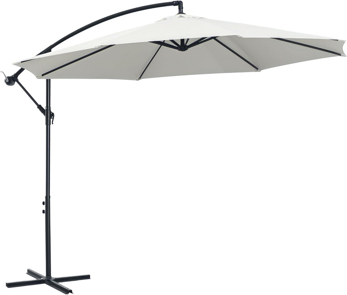 Grote Zweefparasol Crème Ø300x250cm met Handslinger en Voet - UV-bestendige Tuinparasol (9101025699864)