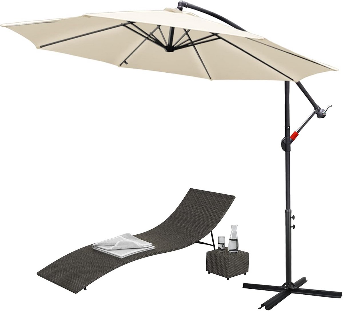 Grote Zweefparasol Ø 300/350 cm met Zwengel en Standaard - UV-Bescherming (9101108237044)