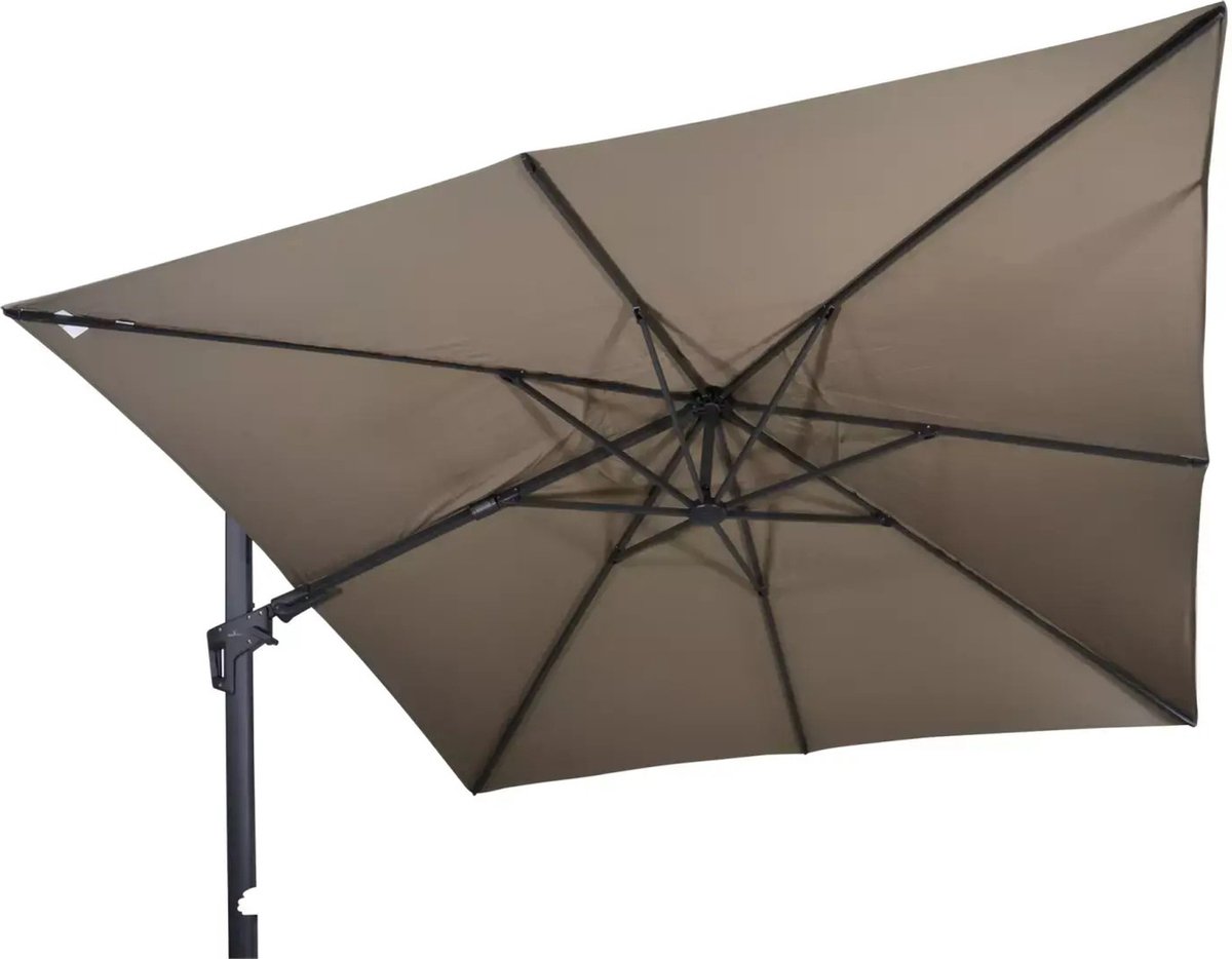 Grote Zweefparasol VirgoFlex Taupe 3x3m met Kruisvoet en Parasolvoettegel (7863388719956)