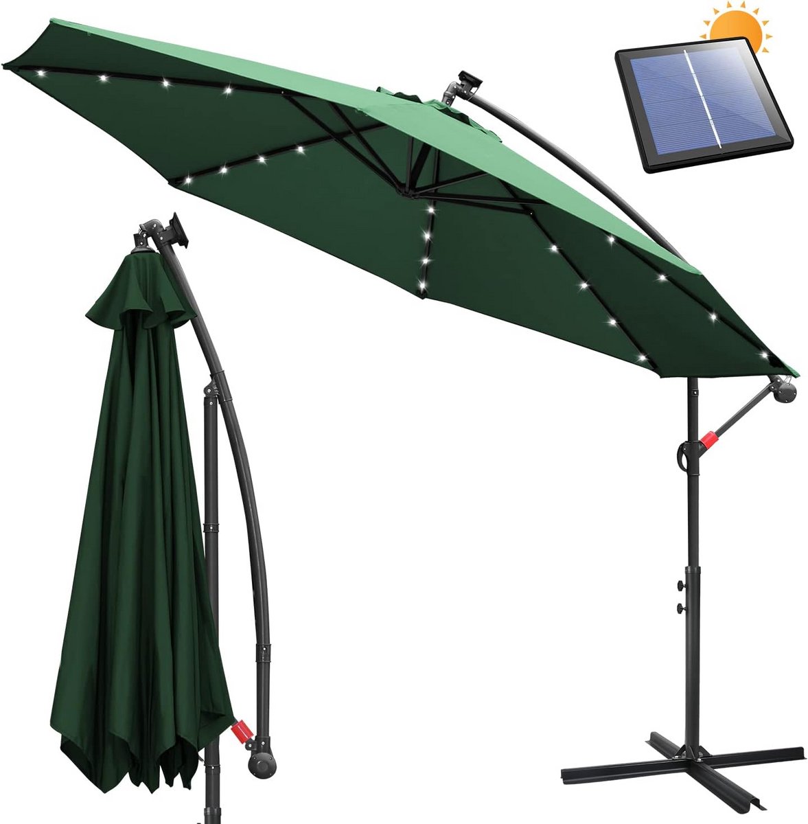 Grote Zweefparasol met LED Verlichting en Zwengel - UV-bescherming en Waterdicht (9101026211355)