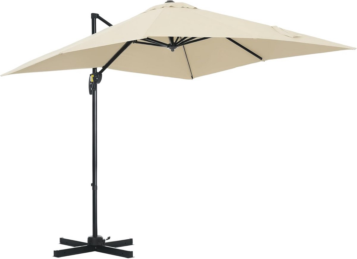Grote vierkante zweefparasol 2,45x2,45m kantelbaar en 360 graden draaibaar crèmekleurig (9101057225567)