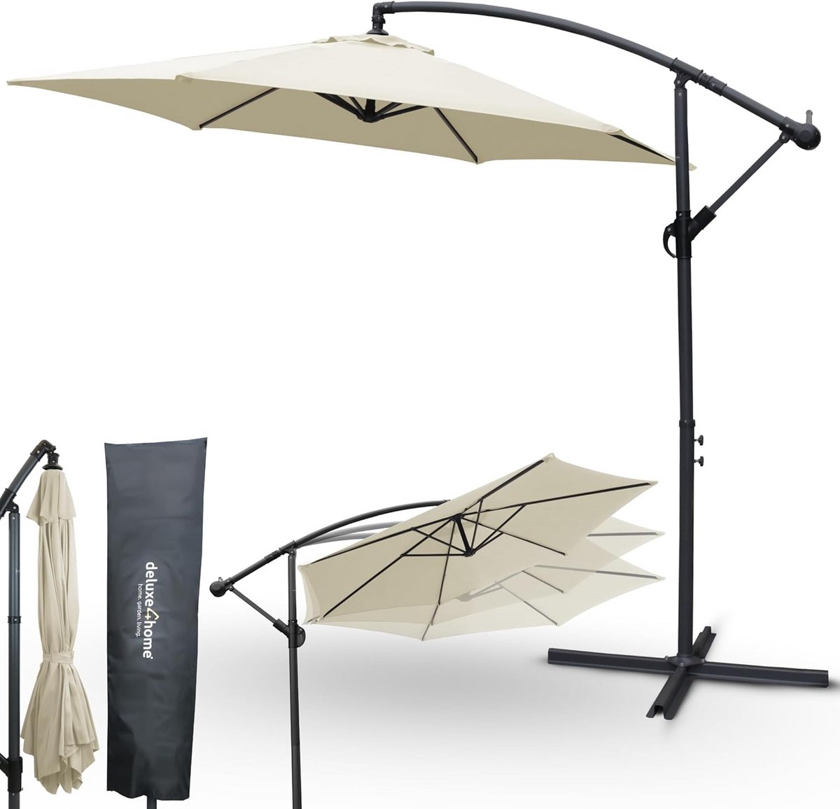 Grote zweefparasol Ø270 cm tuinparasol met stevige standaard en voet (9101026528828)
