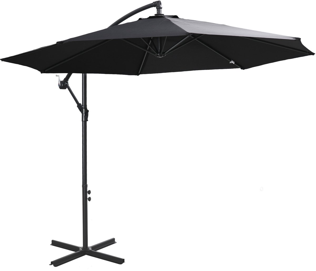 Merax Ampelschirm Met Kurbel - Zweefparasol 300 X 300 Cm - Polyester Doek - Stalen Frame - 8 Baleinen - Vrijstaand - Zwart - Voor Tuin Terras Balkon (8721178488538)
