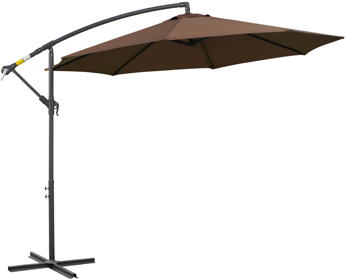 Merax Ampelschirm Ø300 cm - Zweefparasol - Met handslinger - Stalen frame - Polyester doek - Kruispoot inbegrepen - Voor tuin terras balkon - Koffiebruin (8721178488507)