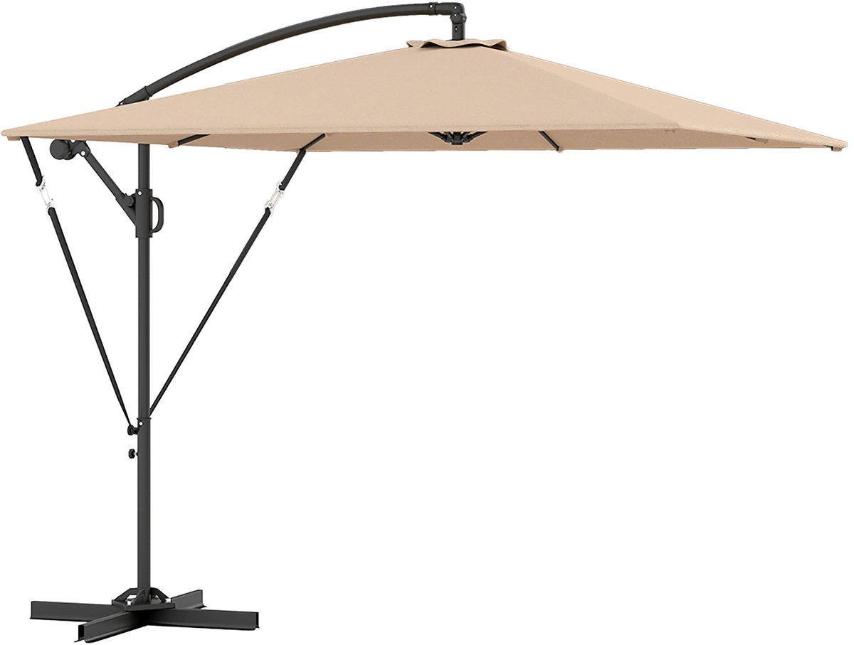 Merax Zweefparasol 260 cm - 360° Draaibaar en Kantelbaar - UPF50+ UV-bescherming - Met Handslinger en Beschermhoes - Inclusief Kruisvoet - Waterafstotend Polyester - Khaki (8721178488460)