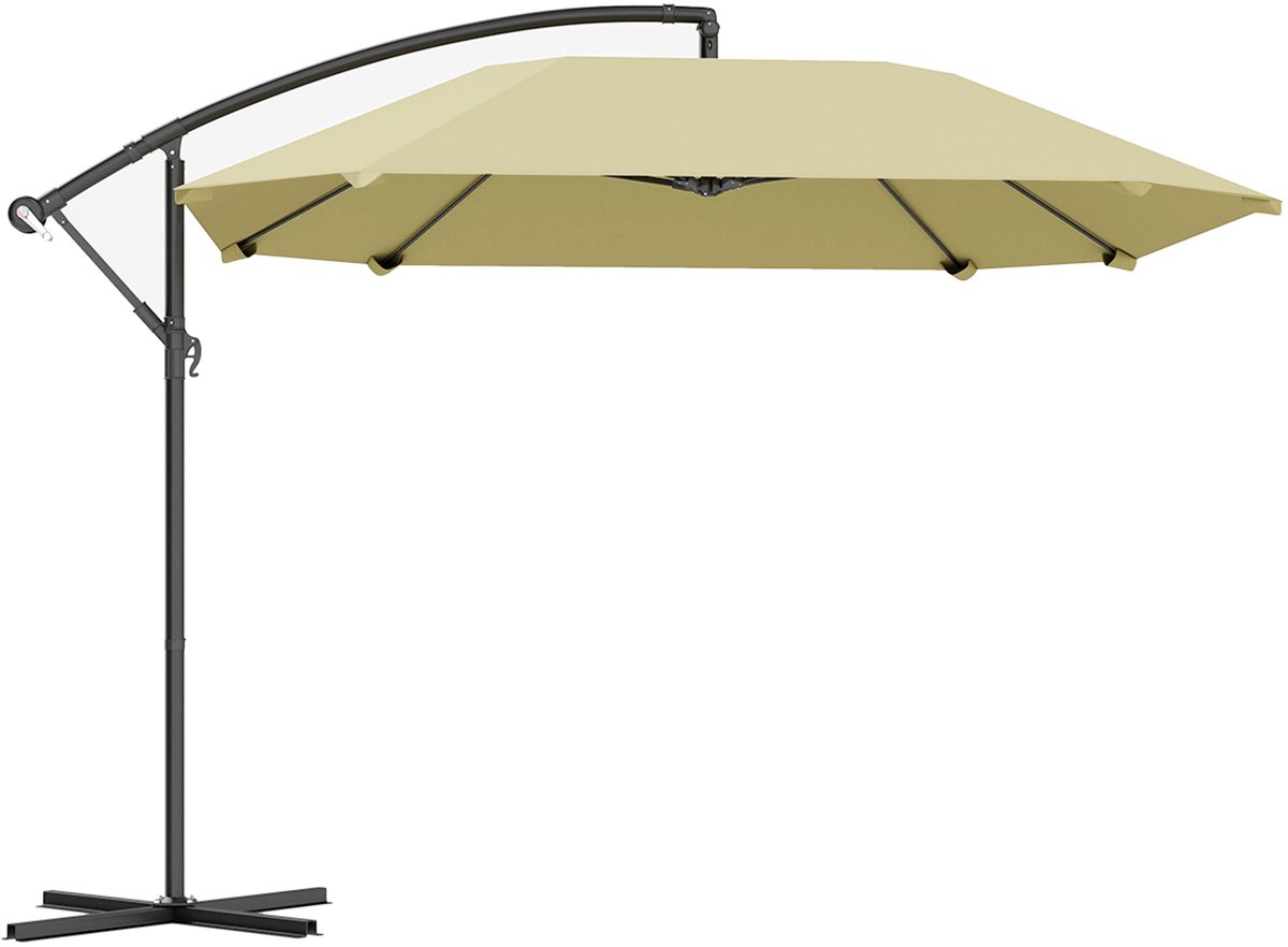 Merax Zweefparasol 260 cm - 360° Verstelbaar en Kantelbaar - Met Handslinger - Waterafstotend 180 g/m² Polyester - Ventilatieopening - 8 Fiberglas Baleinen - Kruisvoet - Beige (8721178488477)