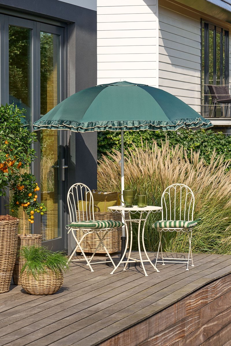 Mica Decorations Kantelbare Parasol met Ruches - Stokparasol 238 x Ø195 cm - Tuin of Balkonparasol - Polyester, Staal - Groen (8720362581383)