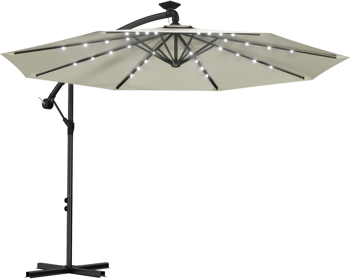 NAIZY Zweefparasol In Hoogte Verstelbaar met LED & Zwengel Tuinparasol Aluminium Parasols Zonnescherm Balkonparasol Winddicht en Waterdicht Marktparasol voor Terras (Ø350cm, Beige) (0702802101403)