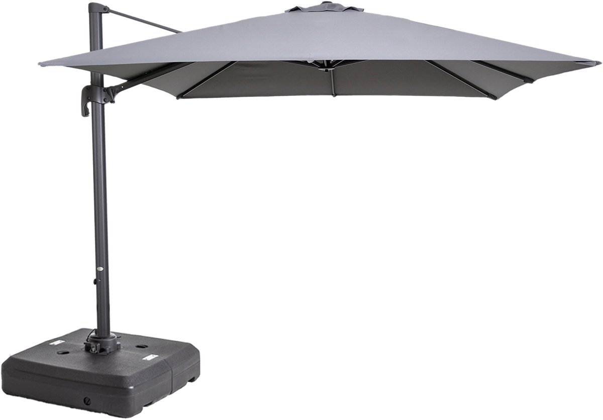 Oviala - Alu Zweefparasol 3x3 360° kantelbaar + 100L wielvoet, Grijs - Malaga (3663095048042)