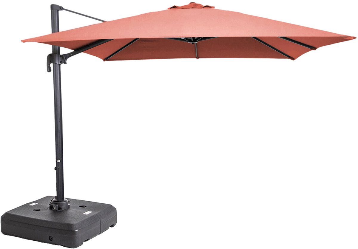 Oviala - Alu Zweefparasol 3x3 360° kantelbaar + 100L wielvoet, Terracotta - Malaga (3663095180698)