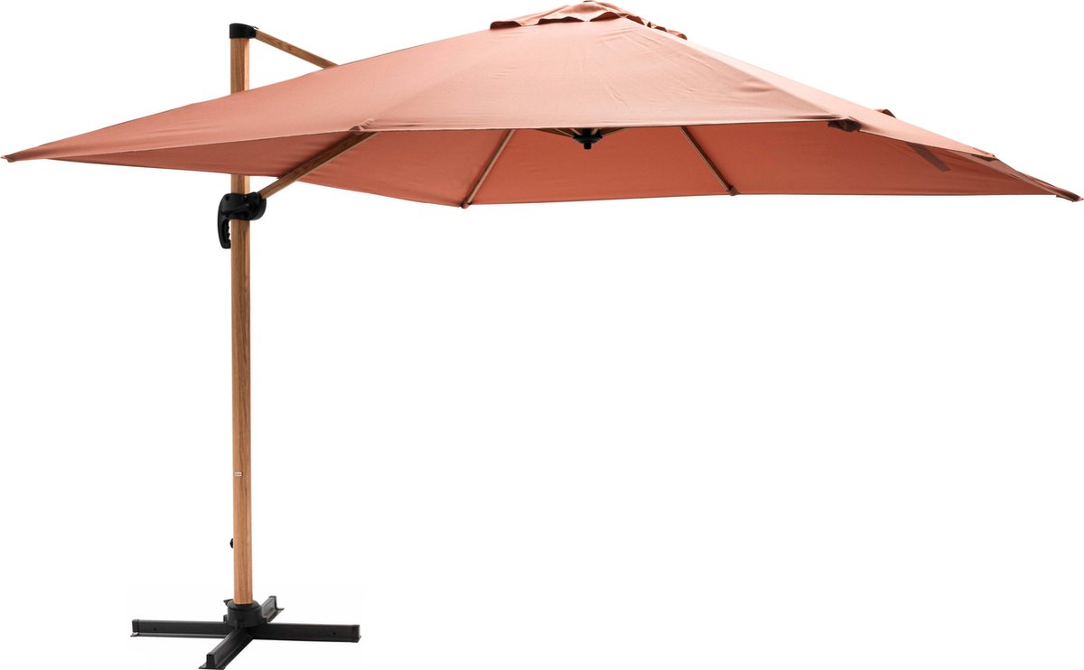 Oviala - Vierkante zweefparasol 3x3m met houtlook klei-effect - Brescia (3663095128324)