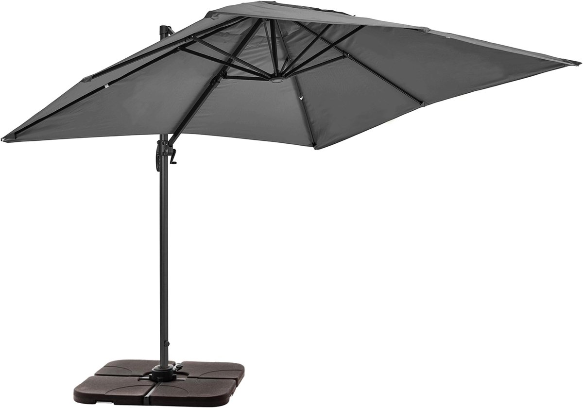 Oviala - Zweefparasol 2x3m Alu incl. 4 Vulbare Tegels, Grijs - Amalya (3663095047885)