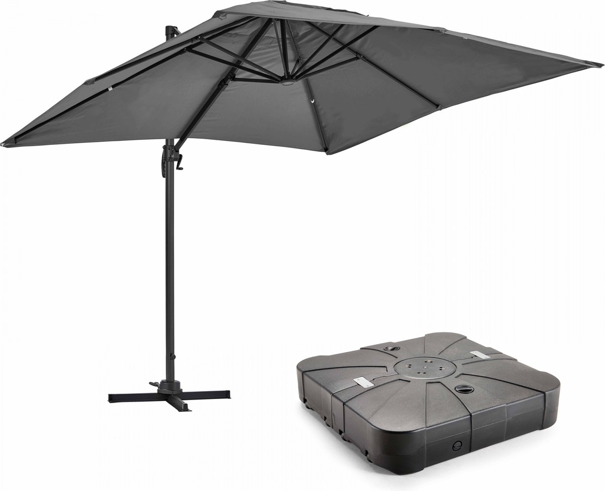 Oviala - Zweefparasol 2x3m Grijs 360° Kantelbaar + Voet op Wielen - Amalya (3663095047922)