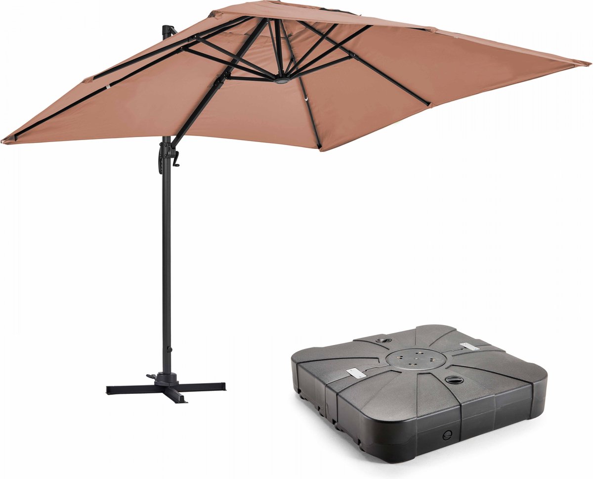 Oviala - Zweefparasol 2x3m Taupe 360° Kantelbaar + Voet op Wielen - Amalya (3663095047946)