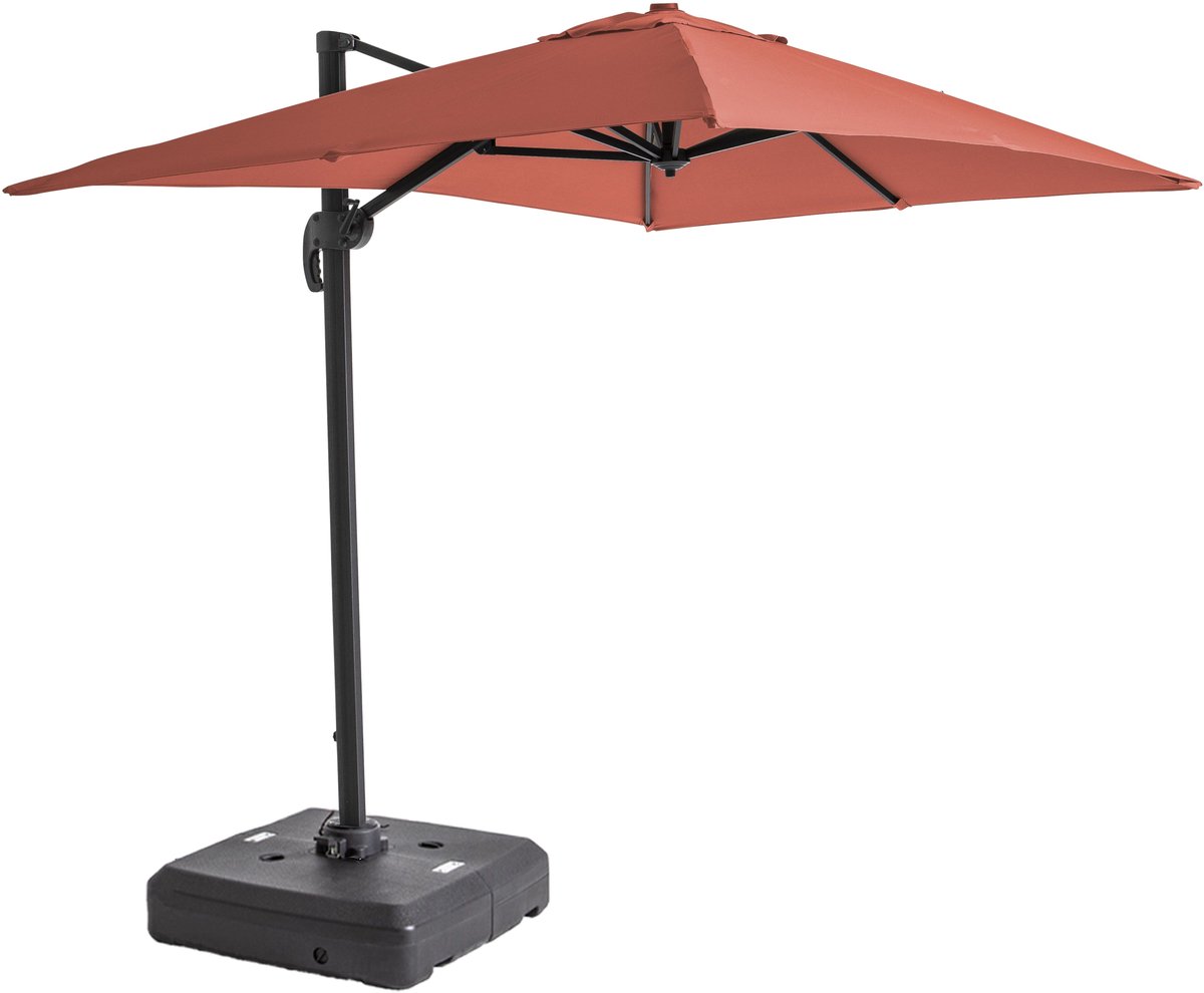 Oviala - Zweefparasol 2x3m Terracotta 360° Kantelbaar + Voet op Wielen - Amalya (3663095180667)