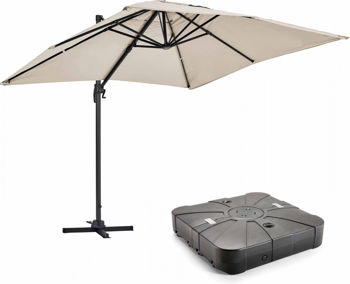 Oviala - Zweefparasol 2x3m Wit 360° Kantelbaar + Voet op Wielen - Amalya (3663095047915)