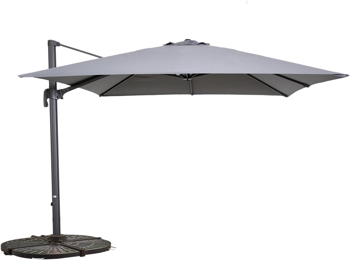 Oviala - Zweefparasol 360° draaib. 3x3m + 4 verzwaarde tegels, Grijs - Malaga (3663095047960)