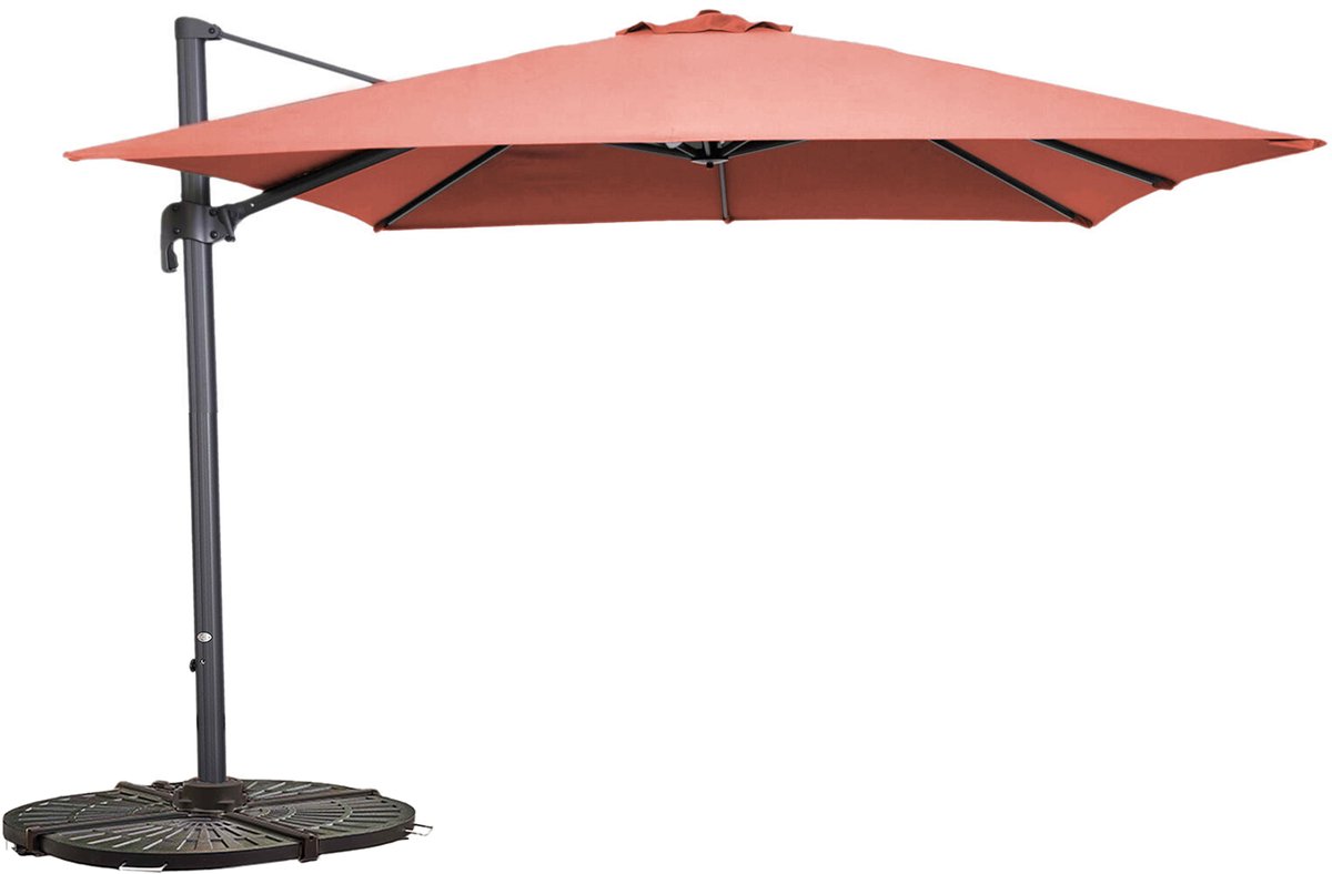 Oviala - Zweefparasol 360° draaib. 3x3m + 4 verzwaarde tegels, Terracotta - Malaga (3663095180681)