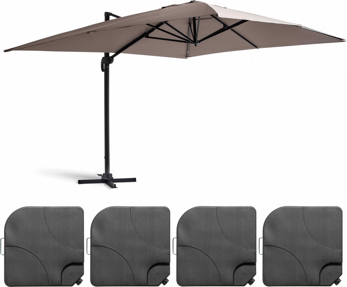 Oviala - Zweefparasol 4x3m 360° kantelb. + 4 vulbare tegels, taupe - Caserta (3663095048127)