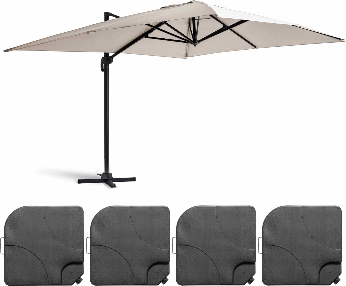 Oviala - Zweefparasol 4x3m 360° kantelb. + 4 vulbare tegels, wit - Caserta (3663095048103)