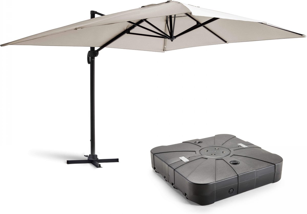 Oviala - Zweefparasol 4x3m 360° kantelbaar op verrijdbare voet, wit - Caserta (3663095048134)