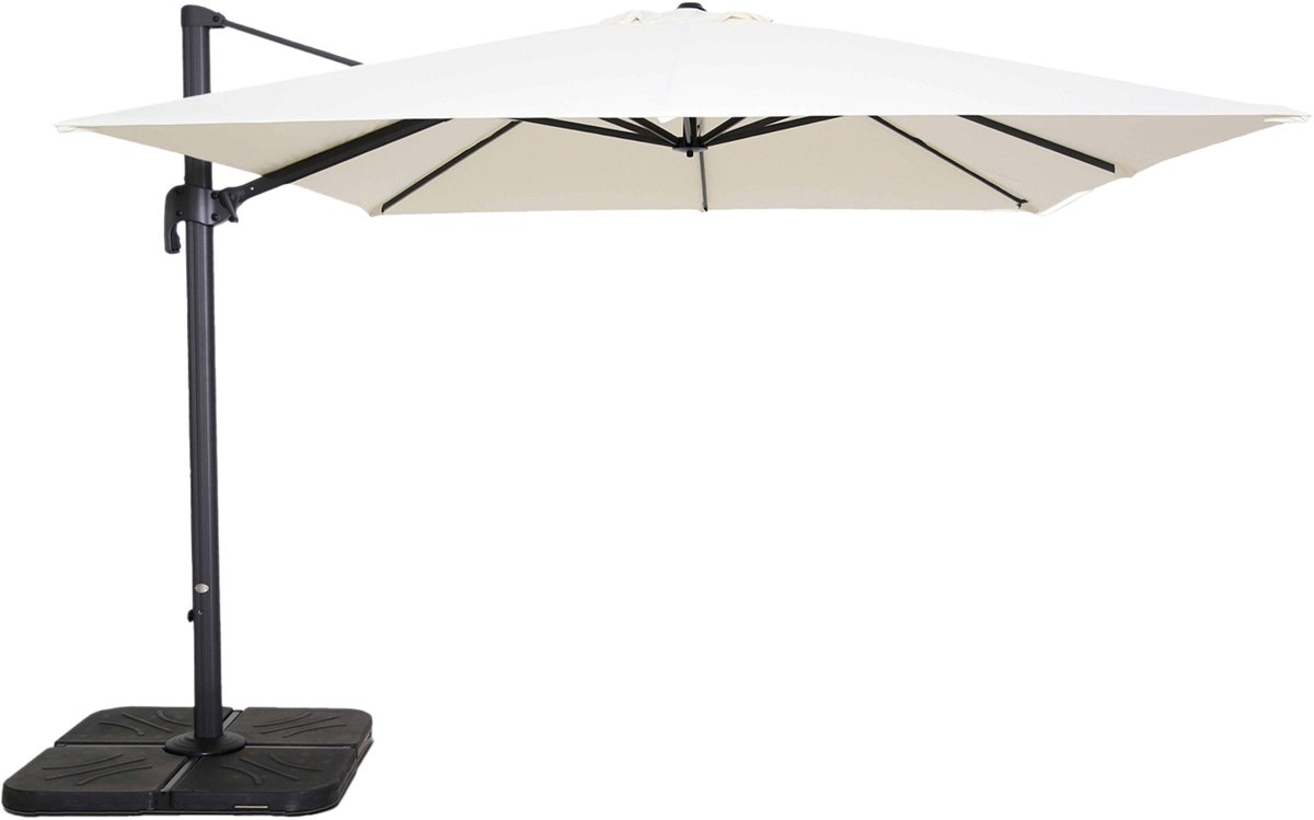 Oviala - Zweefparasol draaibaar 3x3m + 4 vulbare tegels alu wit - Malaga (3663095047991)