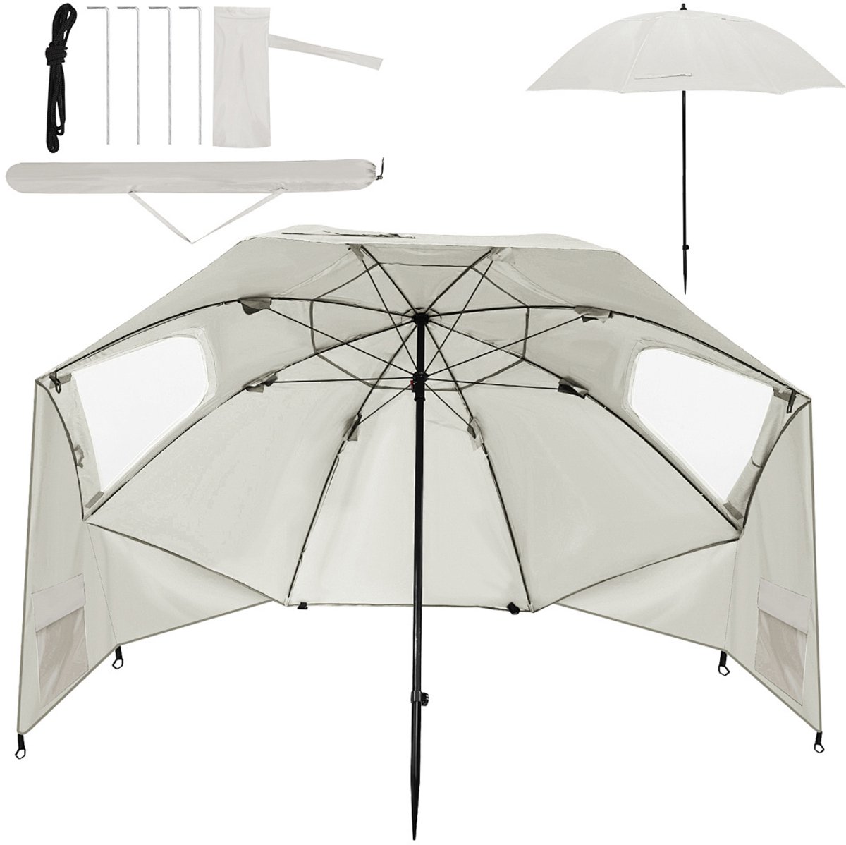 Parasol Strandparasols Stokparasols Balkonparasols Strandscherm Zonnenscherm 210 cm UV-bescherming 50+ Inklapbaar met grondpin, draagtas, waterafstotend, strand, tuin, balkon, parasol, tuinparasol Beige (9360170876500)