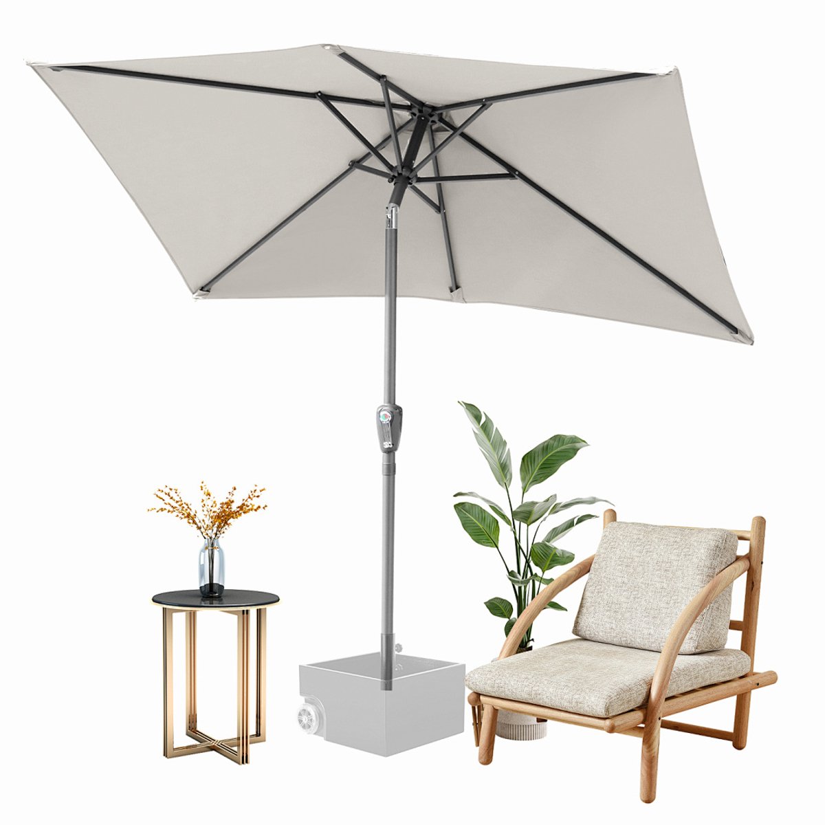 Parasol - Tuin - 140x210 cm - Stokparasol - UPF 50+ - 30° Kantelbaar - Waterdicht - Balkonparasol - Zweefparasol - Beige (9350838096012)