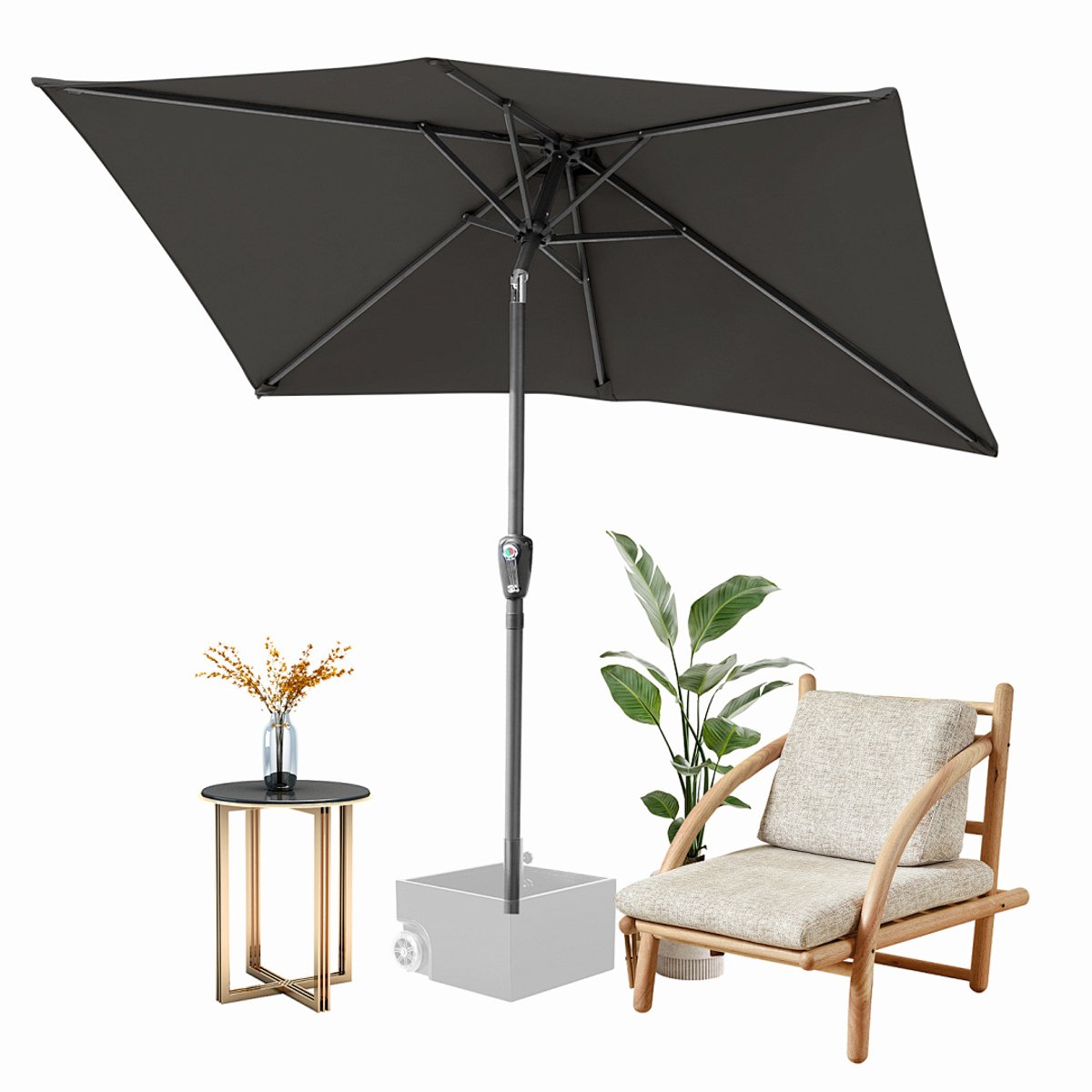 Parasol - Tuin - 140x210 cm - Stokparasol - UPF 50+ - 30° Kantelbaar - Waterdicht - Balkonparasol - Zweefparasol - Grijs (9350838095985)