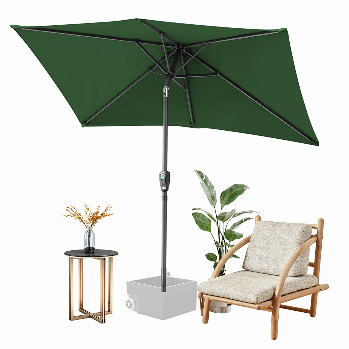 Parasol - Tuin - 140x210 cm - Stokparasol - UPF 50+ - 30° Kantelbaar - Waterdicht - Balkonparasol - Zweefparasol - Groen (9350838095992)