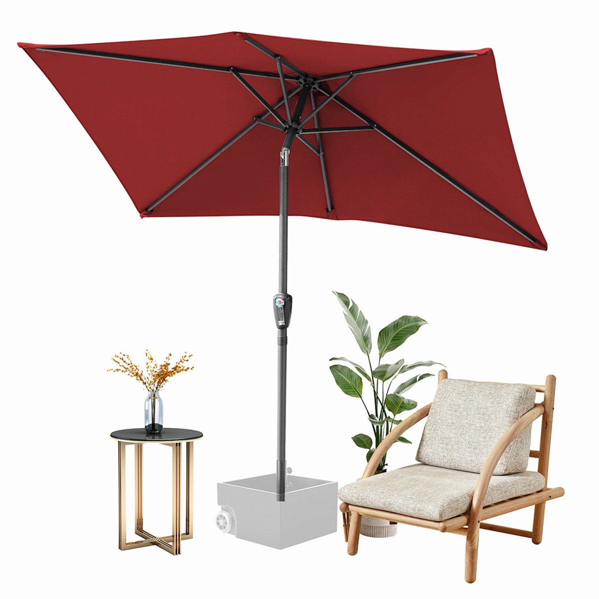 Parasol - Tuin - 140x210 cm - Stokparasol - UPF 50+ - 30° Kantelbaar - Waterdicht - Balkonparasol - Zweefparasol - Rood (9350838096005)