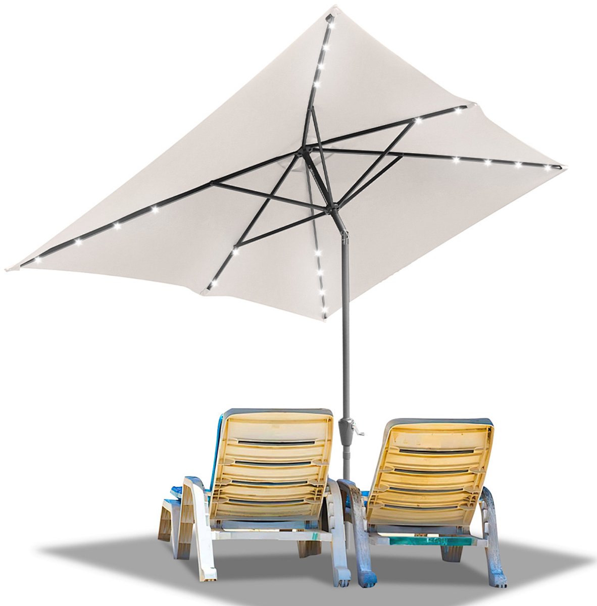 Parasol - Tuin - 200x300 cm - Stokparasol - met LED - UPF 50+ - 30° Kantelbaar - Waterdicht - Balkonparasol - Zweefparasol - Beige (9350838096166)