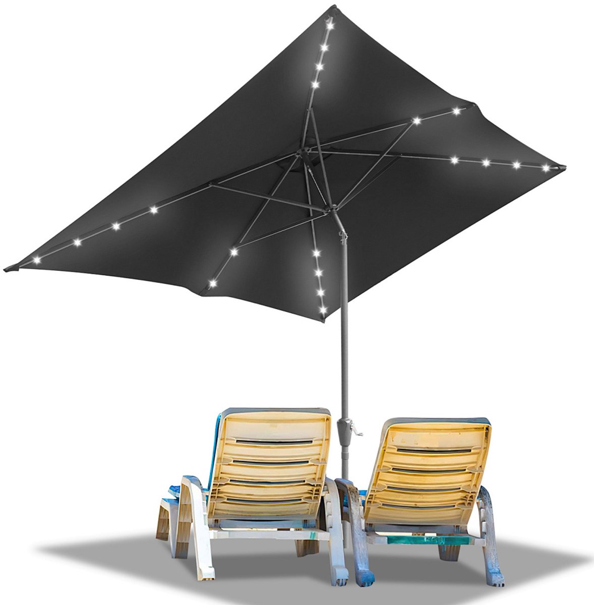 Parasol - Tuin - 200x300 cm - Stokparasol - met LED - UPF 50+ - 30° Kantelbaar - Waterdicht - Balkonparasol - Zweefparasol - Grijs (9350838096135)