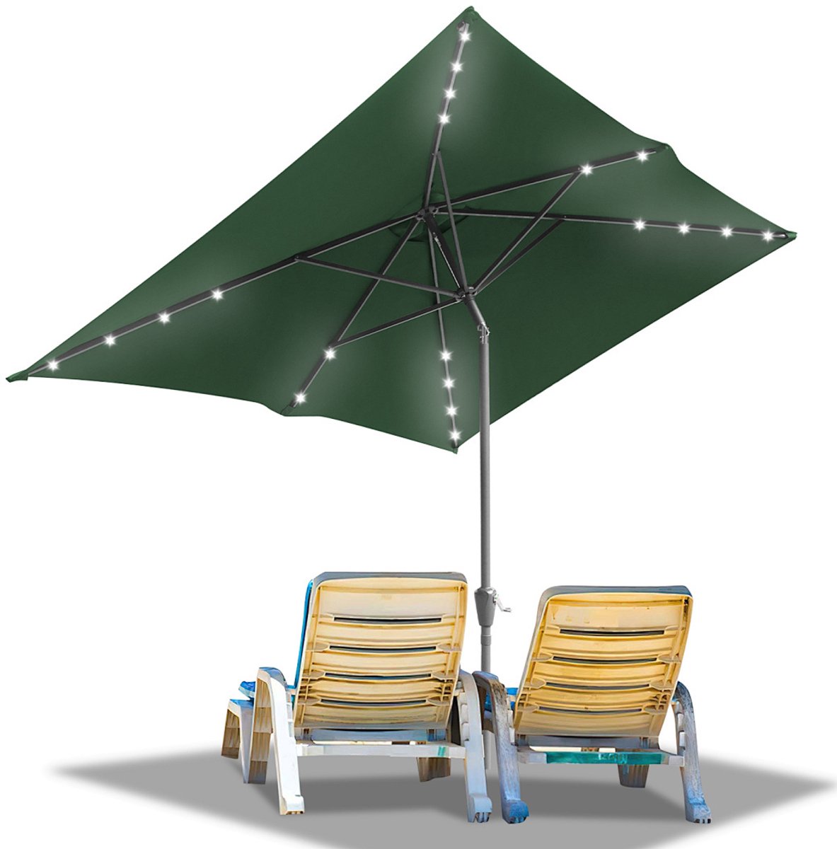 Parasol - Tuin - 200x300 cm - Stokparasol - met LED - UPF 50+ - 30° Kantelbaar - Waterdicht - Balkonparasol - Zweefparasol - Groen (9350838096142)