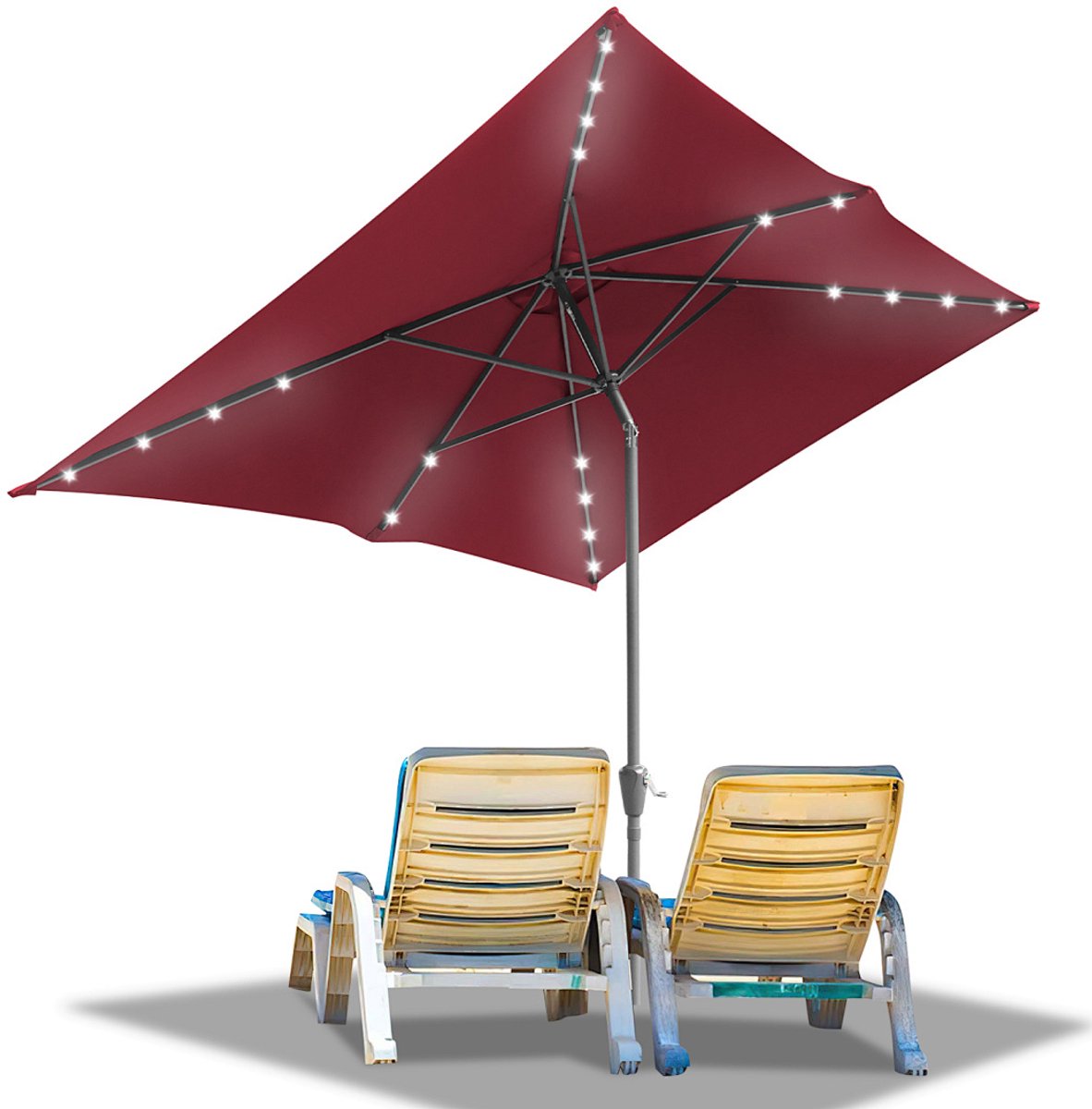 Parasol - Tuin - 200x300 cm - Stokparasol - met LED - UPF 50+ - 30° Kantelbaar - Waterdicht - Balkonparasol - Zweefparasol - Rood (9350838096159)