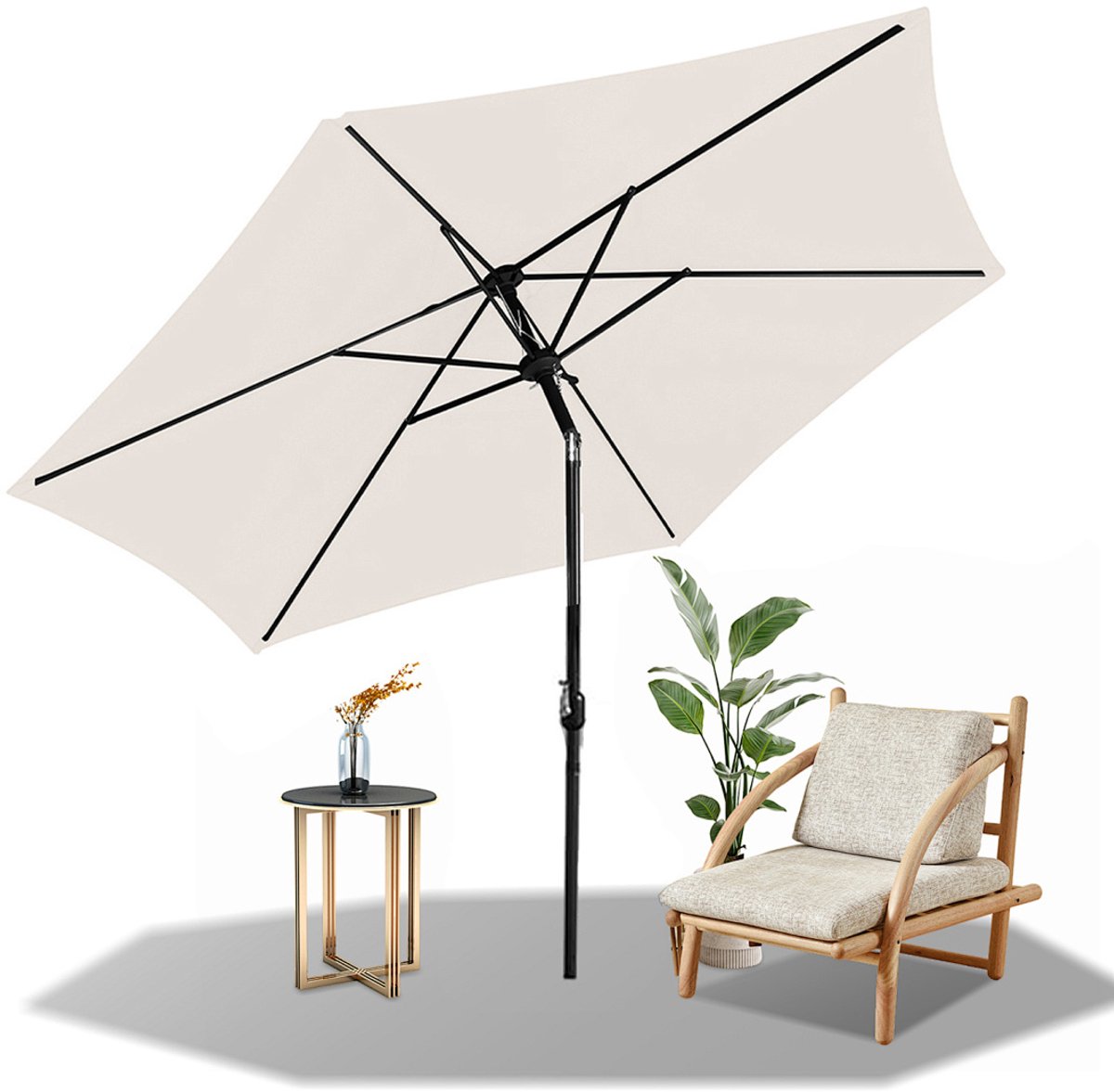 Parasol - Tuin - 270CM - Stokparasol - UV50+ - 30° Kantelbaar - Waterdicht - Balkonparasol - Zweefparasol - Beige (9350838095817)