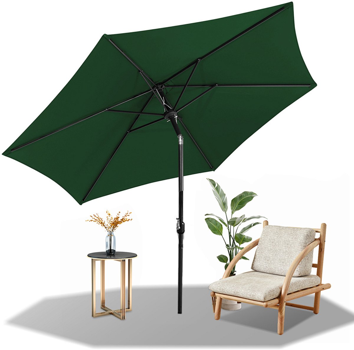 Parasol - Tuin - 270CM - Stokparasol - UV50+ - 30° Kantelbaar - Waterdicht - Balkonparasol - Zweefparasol - Groen (9350838095794)