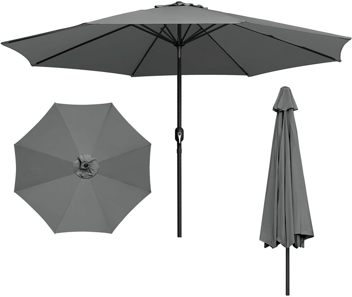 Parasol - Tuin - 350CM - Stokparasol - UV50+ - Waterdicht - Balkonparasol - Zweefparasol - Grijs (9350838095831)