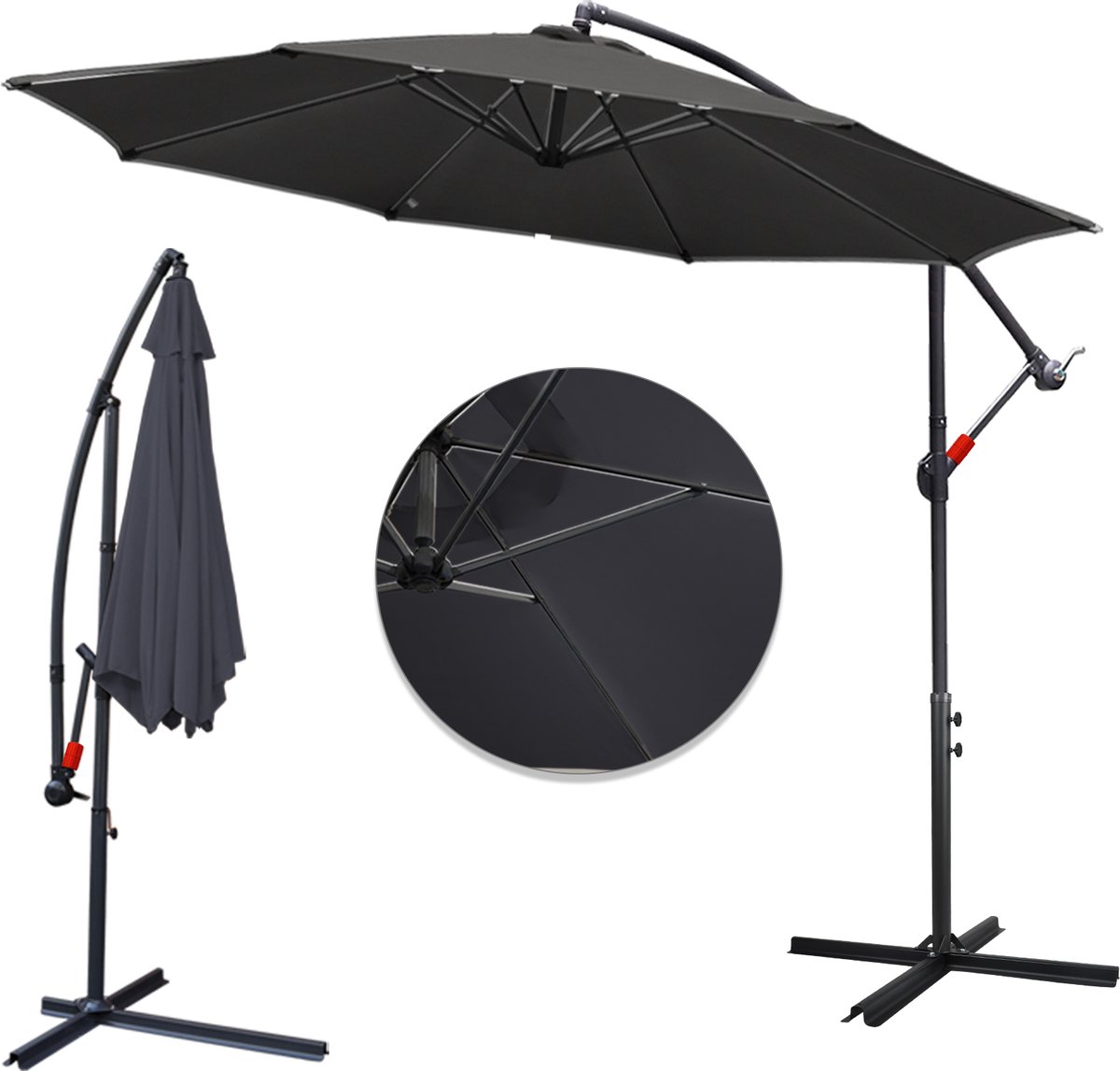 Parasol met Standaard 350 cm - Zonwering voor Balkons, Tuinen en Terrassen - Grote Zweefparasol met Zwengelsysteem - Stevig Frame - Grijs (9178524816108)