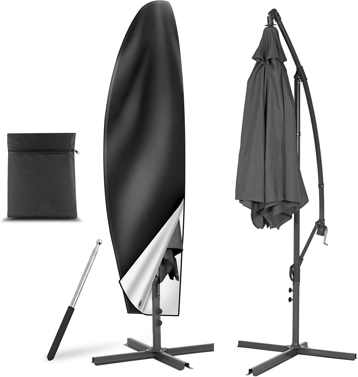 Parasolhoes, 265 x 40/70/50, Beschermhoes voor parasol, met stang, grote zweefparasol, beschermhoes voor 2 tot 4 m, rond en vierkant, 210D Oxford, weerbestendig, uv-bestendig, winddicht en sneeuwbestendig (8785356262037)