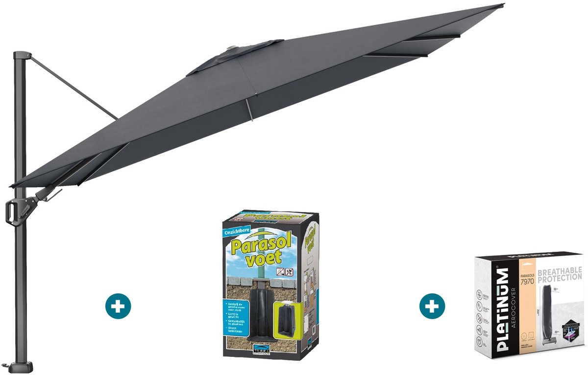 Platinum Challenger zweefparasol Premium T2 2,6x3,5 m - Faded Black met ingraafvoet en hoes (6097343494409)