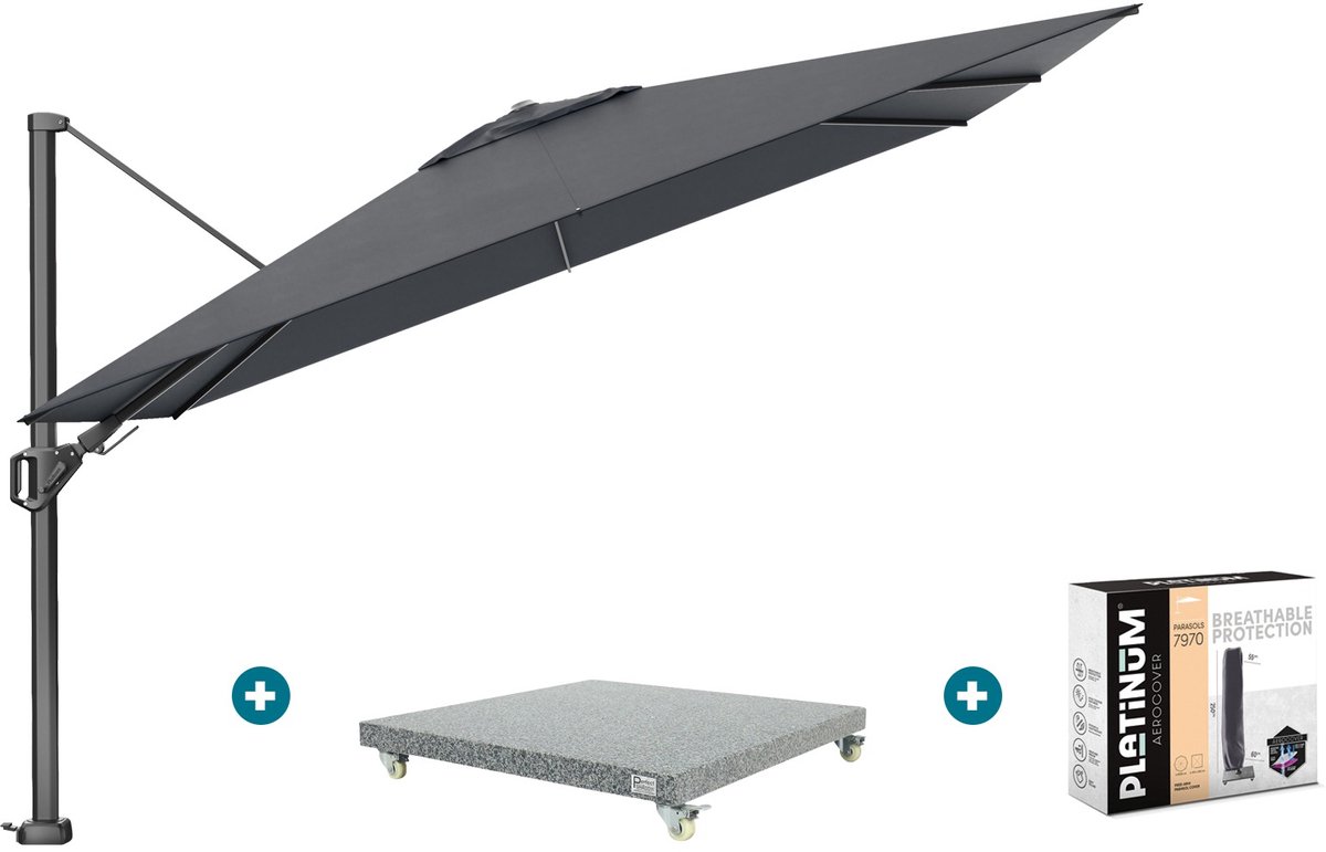 Platinum Challenger zweefparasol Premium T2 2,6x3,5 m - Faded Black met voet en hoes (6097339192111)