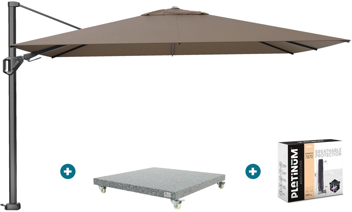 Platinum Challenger zweefparasol Premium T2 2,6x3,5 m - Havana Taupe + voet en hoes (6097332923996)