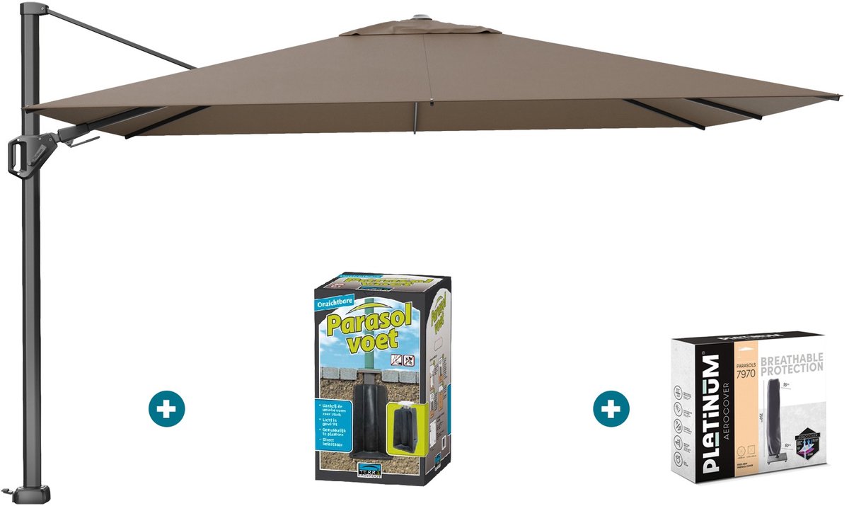 Platinum Challenger zweefparasol Premium T2 2,6x3,5 m - Havana taupe + ingraafvoet en hoes (6097332486415)